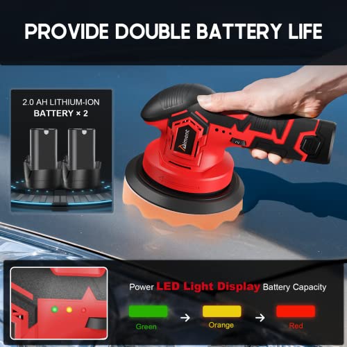 Cordless Car Buffer Polisher - With 2Pcs Batteries And Polishing Pads, Aiment 6 Inch Car Polisher For Car Detailing With 6 Variable Speed, 2500-5000Rpm Brushless Polisher For Waxing Paint Correction #TOP2