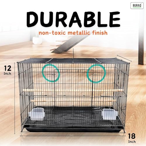 Image of Buraq 18 Inch Bird Cage Best for Lovebird, Parrot, Parakeet, Budgie, Cockatiel Cage Hammock Small Large Bird Cage with Birds Cage Accessories (18 Inch - Blue)