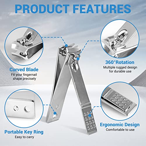 Nail Clippers Set, Stainless Steel Fingernail Clippers & Slant Edg Toenail Clipper Cutter With Nail File For Men & Women, With Portable Travel Case (4Pcs) #TOP2