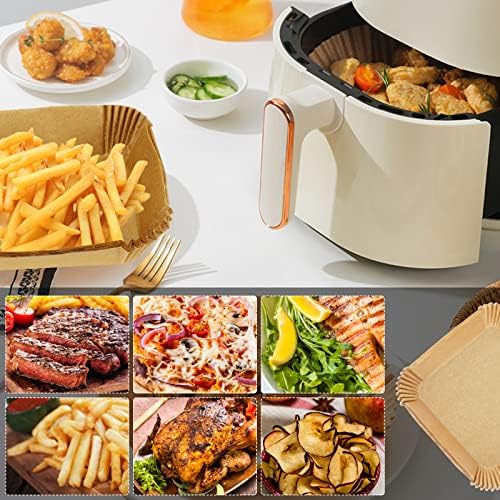 Meetory Air Fryer Disposable Paper Liner, 100Pcs Air Fryer Liners Square with 1 Grill Tongs, Oil-Proof, Water-Proof, Food Grade Baking Parchment Paper Compatible with COSORI,Tower Air Fryer(7.9 inch)