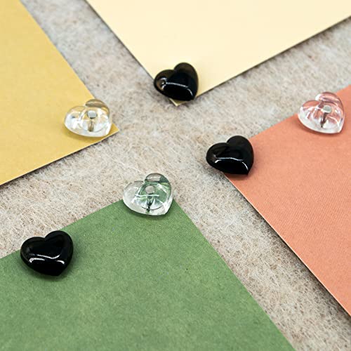 100 Pcs Heart Clear Push Pins For Cork Board, Transparent And Black Cute Heart Shaped Thumb Tacks Plastic Decorative Push Pins For Posters, Wall, Office, Photo Maps, School, Classroom Supplies #TOP5
