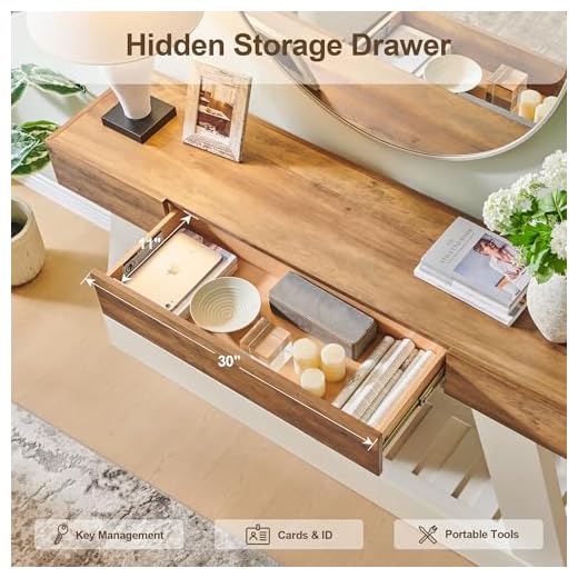 60" Antique White Farmhouse Entryway Table