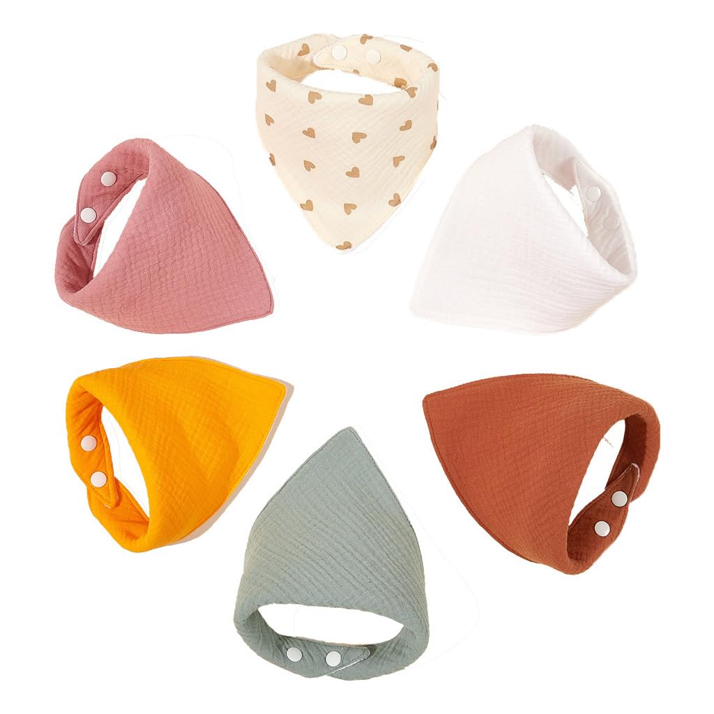 BRONG Mussola Bavaglini Neonato Confezione da 6 Bandana Cotone Dentizione Bottoni Regolabili