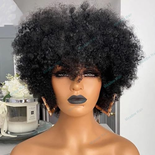Meadow hair Short Afro Kinky Curly Human Hair Wigs With