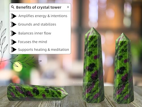 Image of Certified Ruby Zoisite Crystal Tower Obelisk Point For Chakra, Healing And Balancing - Aaa Grade Original Certified Gemstone Agate For Reiki Meditation Yoga Spiritual (3-4 Inches)