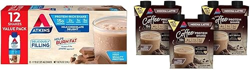 Atkins Paquete de batidos de proteína de café helado con leche y chocolate con leche con leche con leche con leche (0.53 onzas de proteína, bajo