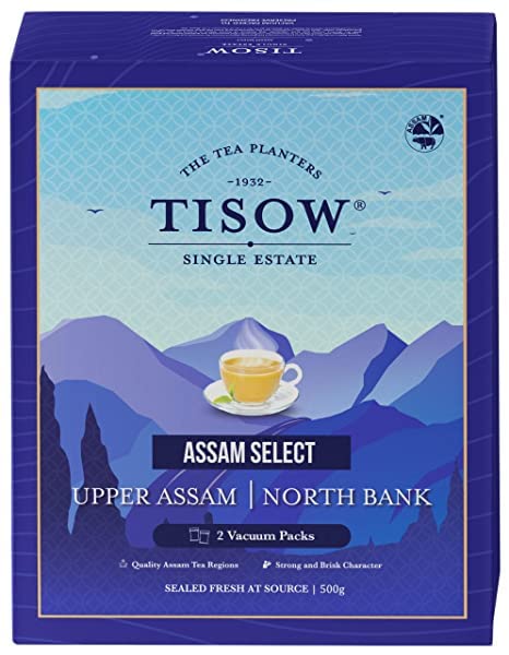 Image of TISOW Assam Select Strong Tea | 2 Premium Single Estate Healthy Teas of Upper Assam & North Bank | 4 Vacuum Packs from the Best CTC Tea Growing Regions of India (50 Gm)