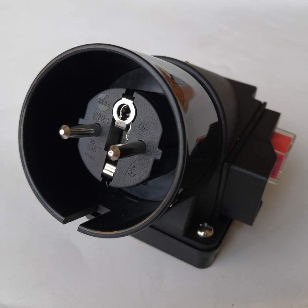 KEDU KOA5L - Interruttore a pulsante con spina europea industriale, interruttori elettromagnetici con mancanza di corrente e protezione da sovratensione 2P+E 16A 250V CE TUV IP44