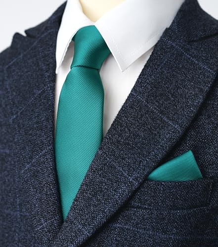 Image of Boy's Solid Tie with Pocket Square Set, Regular Necktie for Children and Kids, Self-Tied
