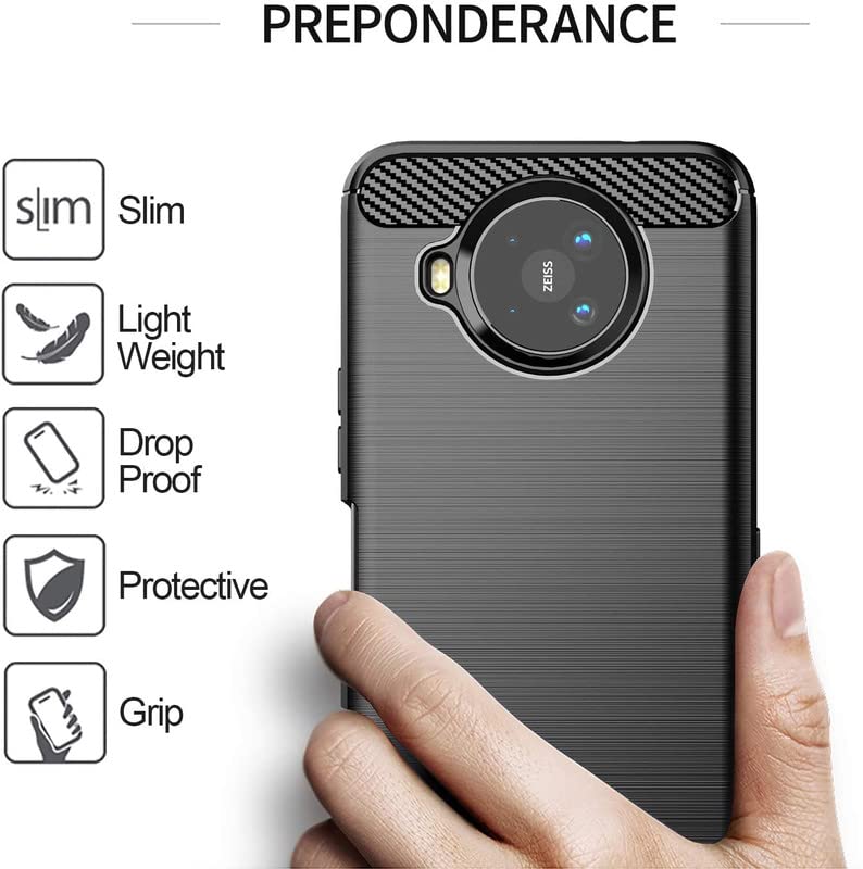 Image of NPRC Hybrid Ultra Slim Protective Case TPU Non-Slip Carbon Fiber Texture Shockproof Case Cover for Nokia 8.3 - Black