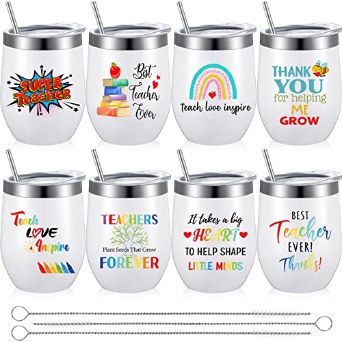 8 Pack Teacher Gifts Teacher Appreciation Gifts 12 Oz Teacher Tumbler Bulk Wine Tumbler Stainless Steel Coffee Mug With Lids And Straws Thank You Birthday Gifts For Preschool Kindergarten Teacher #TOP4