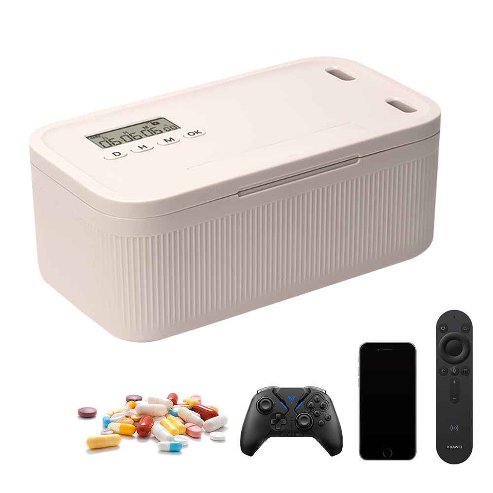 Caja Fuerte Con Temporizador, Pequeña Caja Con Cerradura De Combinación, Caja Bloqueable, Caja De Almacenamiento Con Cerradura Para Teléfonos, Videojuegos, Redes Sociales, Aperitivos (Blanco)