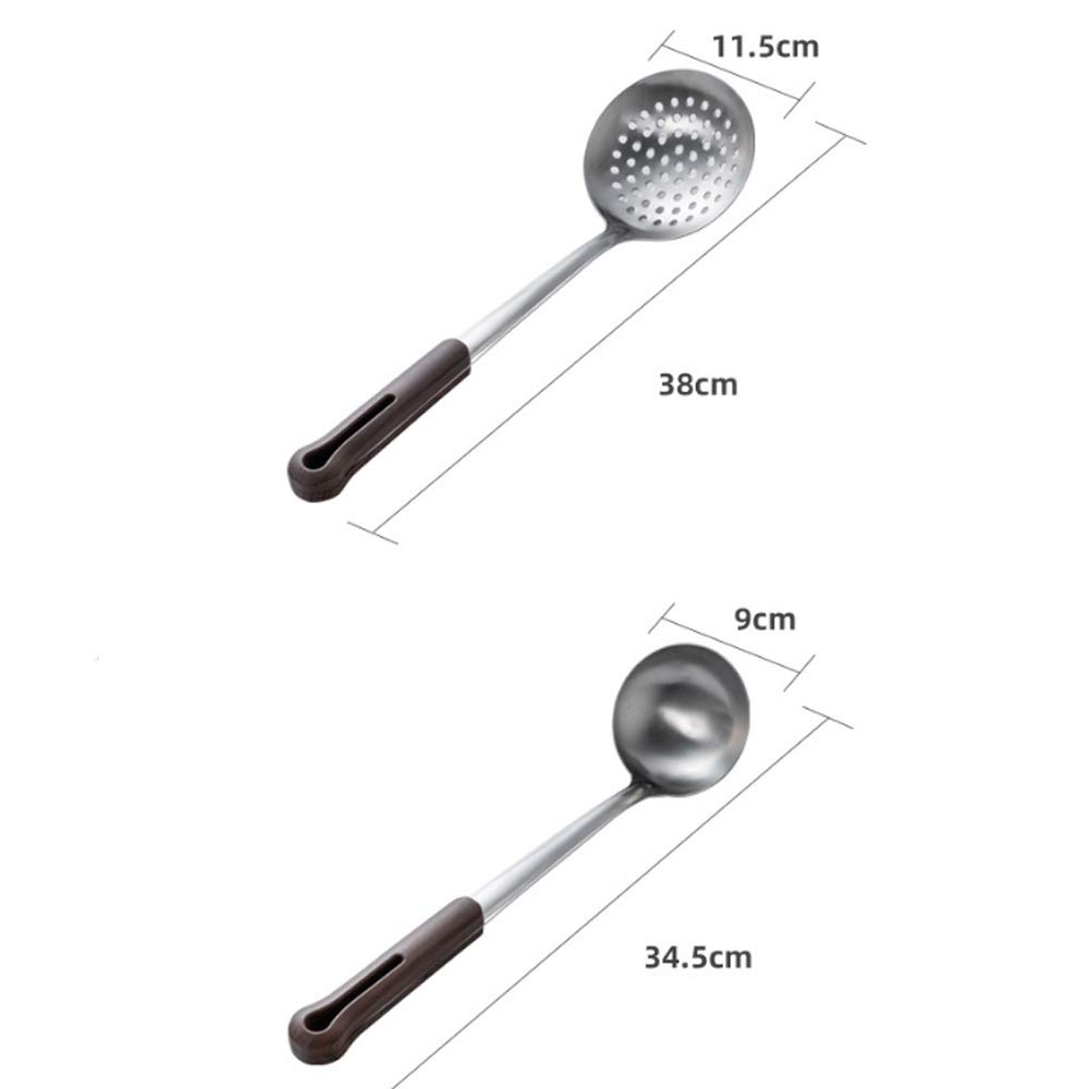 Espátula para el hogar Anti-escaldadura de acero inoxidable Espátula de cocina Espesada Cuchara de sopa Ranurada Cuchara Juego de Espátula