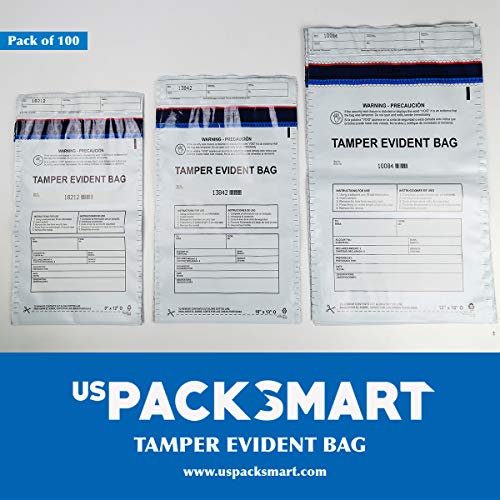 USPACKSMART Deposit Bags with Security Tape Tamper Evident 100-Pack Plastic Clear for Bank Deposits and Cash Handling 9"x12" (Ref 810-00)