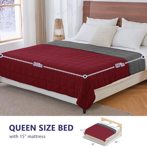 Image of King Size Weighted Blanket for Adults (30 lbs, 80 inch x 87 inch, Red Grey) Cooling Heavy Blanket for Sleeping Perfect for 290-310 lbs, Breathable Blanket for Adults & Couple All Season, Machine Washable