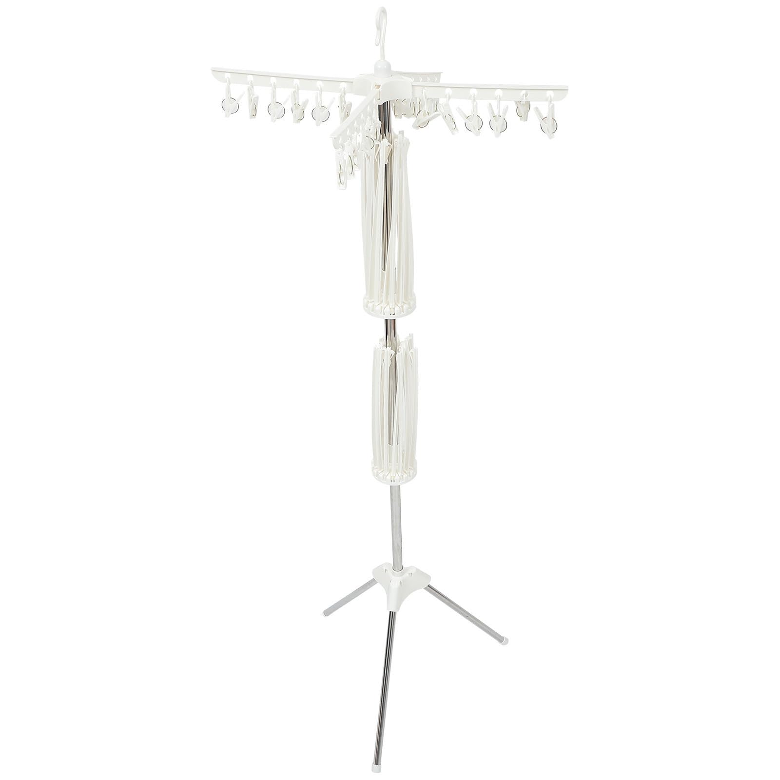 EXCEART Tendedero Plegable para Ropa Giratorio de 360° 32 Varillas Antideslizantes y Diseño Resistente al Viento para Secado Natural en Balcón Blanco