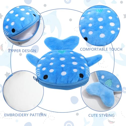 2Pcs Whale Shark Coin Purse, Mabor Cute Kawaii Wallet Whale Shark Dolphin Plush Coin Pouch with Zipper Mini Cartoon Pouch Portable Sea Animal Change Purse for Girls Women3