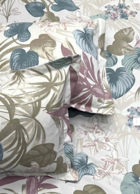 Image of 180 TC Cotton Feel All Around Elastic Fitted Bedsheets King Size, Premium Fitted Bedsheets King Size for Double Bed with 2 Pillow Covers, Size- 78 inch x 72 inch (Flower Paan)