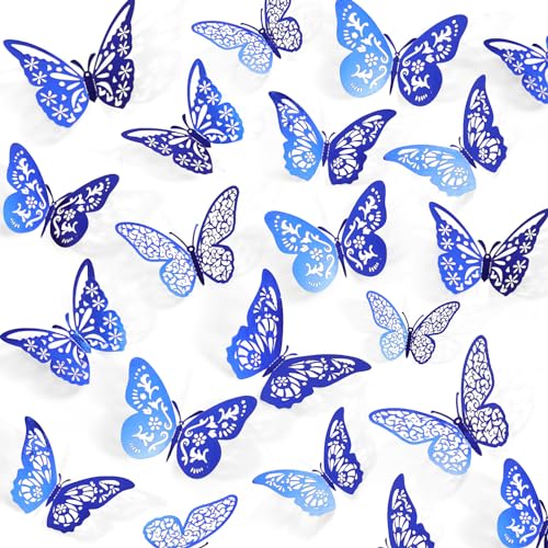 Crosize 48 Pcs Navy Blue Butterfly Decorations 4 Styles 3 Sizes Wall Decor 3D Butterfly Party Decorations Butterflies for Crafts Bouquet Cake Decorating Flower Arrangements