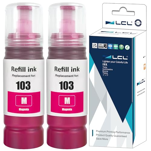 LCL 103 Tinta Compatible para Epson 103 Magenta Botella de Tinta Compatible con Epson EcoTank L1110‎ L1210 L1250 L3100 L3101 L3110 L3111 L3150 L3151‎ L3156 L3160 L3210 L3211 L3250 L3251 L3256(2-Pack)