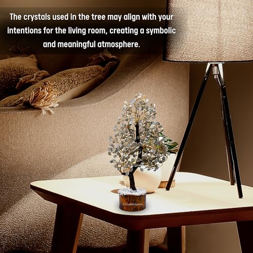 Image of Grey Moonstone Crystal Tree for Good Luck - Healing Crystals Money Tree for Wealth, Positive Energy at Home Office - Decorative Spiritual Gifts for Vastu, House Warming