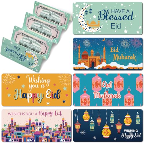 Bulyoou 6 Sets Eid Mubarak Money Envelopes Ramadan Mubarak Money Gift Holder for Cash 6.88x2.95 Present Islamimuslim Gift Check Holder for Eid Al Fitr Adha Party Favor 6 Holiday Design with 10 Slot