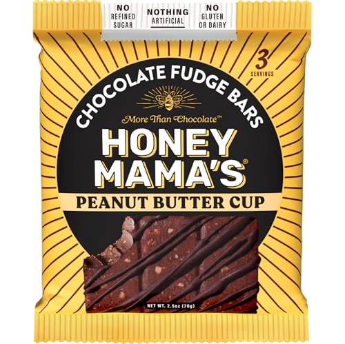 Honey Mamas Peanut Butter Cup Chocolate Fudge Bars NO Refined Sugar Gluten Free Dairy Free Soy Free NO Seed Oils 2.5 Ounce 3-Serving Bar