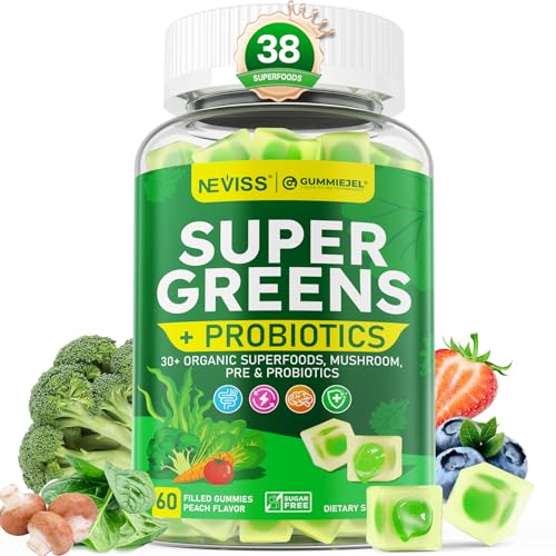Organic Super Greens Daily Gummies + Probiotics, Spirulina, Chlorella, Spinach,
