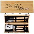 Pangda Christmas Dad Gifts from Daughter Son Birthday Gifts for Dad, Accessories Grill Tools Set with Wooden Case - 4 Pcs Stainless Steel Grilling Utensils with Handle Backyard Grill Accessories