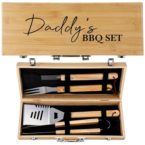 Set de herramientas para parrilla 4 piezas acero y madera miniatura 1