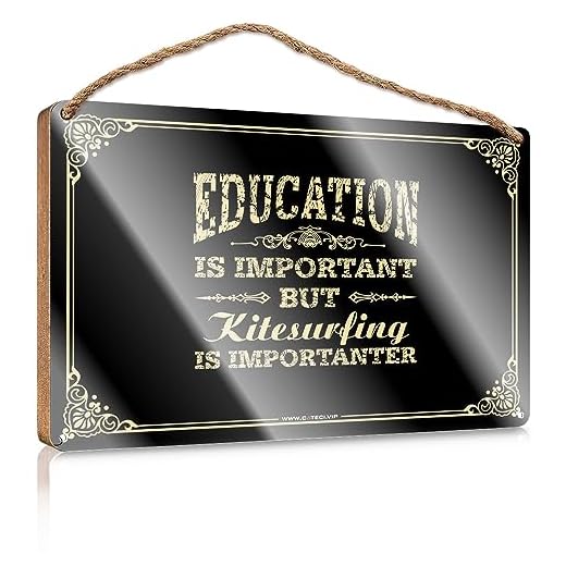 Placa de madera con texto en inglés "Education Is Important But Kitesurfing Is Importanter", letrero de madera para patio, bar, accesorios divertidos para puerta de oficina (Color: Color, Tamaño: 20 x