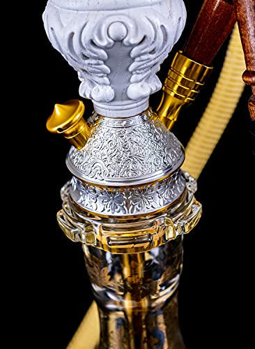 Dschinni Legend V2A White Art Shisha Set M I 84 cm große Shisha mit Holzrauchsäule I 2 Anschlüsse I Rauchsäule 2 teilig… – Bild 3
