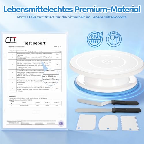 Ohuhu Tortenplatte Drehbar, 27,5 cm Drehteller Torte mit Rutschfestes Stand and Backzubehör - 2 Streichpaletten & 3 Teigschaber, Torten Drehplatte für Tortendekoration, Geschenk für Bäckerinnen