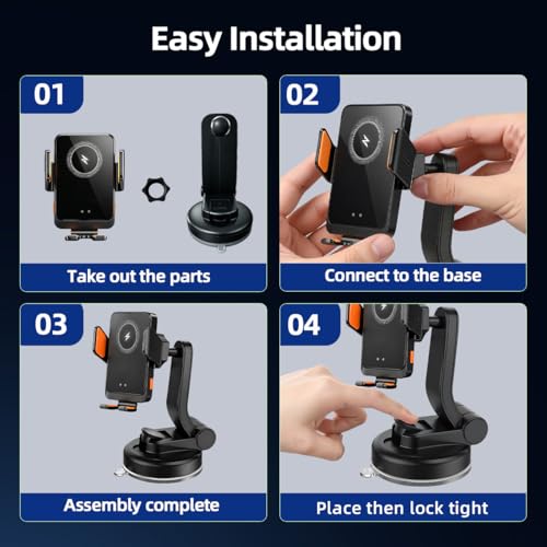 Image of Car Phone Holder Mount, Wireless Car Charger with Auto Clamping, Dashboard Phone Mount and Windshield Holder, Extendable 360 Degree Arm, Washable Gel Suction Cup, Fits Most Smartphones