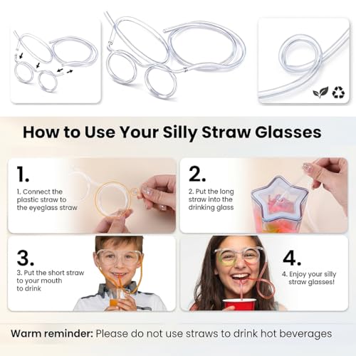 Image of Silly Straws Glasses, Reusable Crazy Straws for Kids, Flexible Twisty Straws Fun Eyeglass Frame Drinking Straws, Novelty Party Favors Supplies for Birthday, Game, Christmas, Holiday Decorations