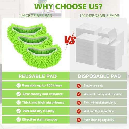 Image of Washable Mop Pads Compatible with Swiffer Sweeper, 3 Pack, 10.3 x 4.4 in | Reusable chenille microfiber pads for wet or dry cleaning on sealed hardwood, tile, laminate & vinyl. Pads only.
