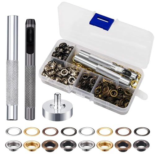 200 Pezzi Occhielli Per Teloni,Occhielli Per Tende,5mm Occhielli Tende Grommet Kit Occhielli In Metallo,Occhiello Strumento Kit,Adatto Per Borse In Pelle, Abbigliamento Artigianato Fai Da Te