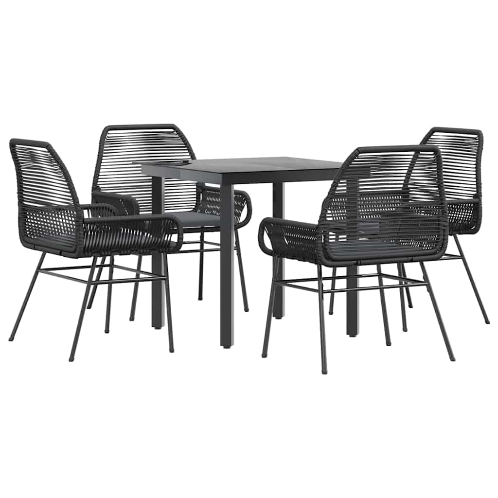 Ensemble à manger de jardin vidaXL noir en résine tressée avec table en verre et 4 chaises