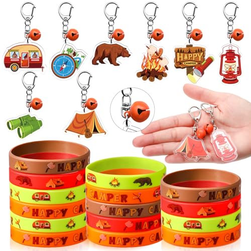 Bracelets en silicone camping et porte-clés cloche Aoriher pour anniversaire | Lot de 72 pcs