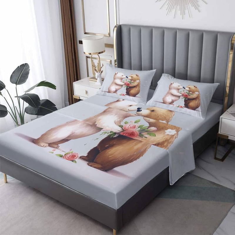 Bear Sheets - Juego de sábanas tamaño individual XL, sábanas y fundas de almohada, 100% microfibra, bolsillo profundo, incluye 1 sábana encimera, 1