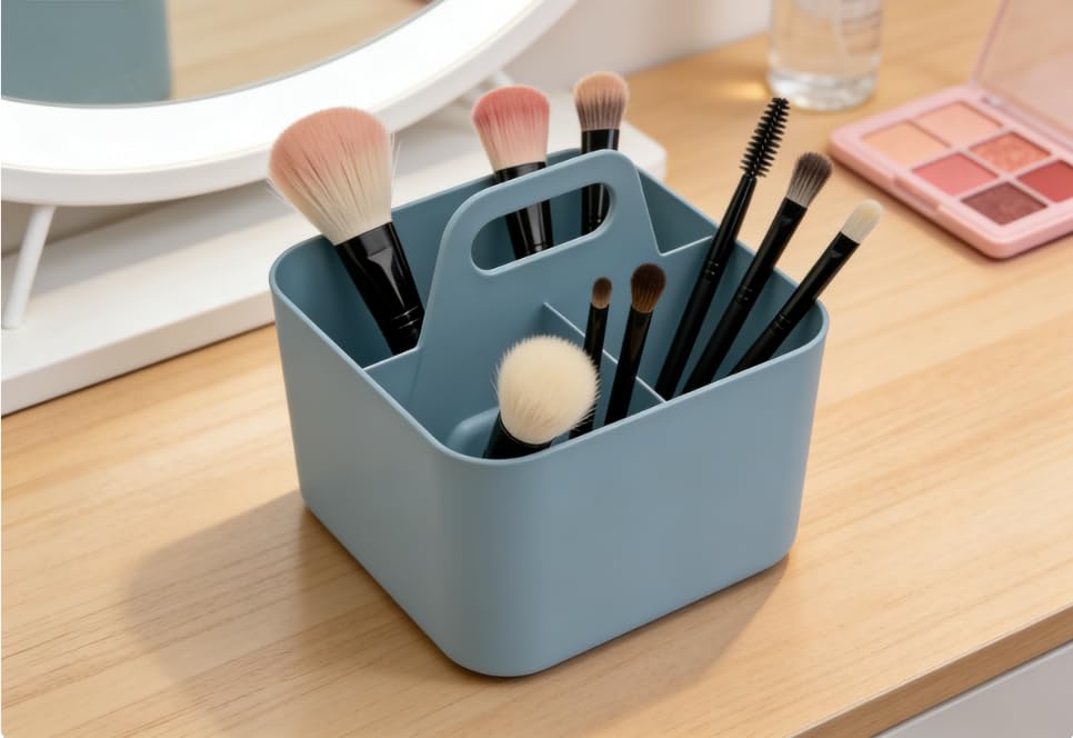 Image of Stackable Portable Handheld Organiser,Multi-Purpose Desktop Divider Organiser Basket For Crafts Or School Supplies Desk,Office,Stationery Pencil Holder,Dorm Room (Small Size-Blue)