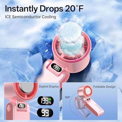 Image of Handheld Portable Fan with Ice Cooler: 199-Speed 5500mAh | Rechargeable Handheld Fan, Hand Cooling Personal Fans with 20000 RPM Air Turbo Tech for Travel Outdoor