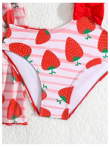 MakeMeChic Girl's One Piece Swimsuit Strawberry Print Cut Out Asymmetrical Bathing Suit with Cover Up4
