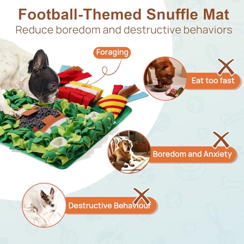 MEWOOFUN Schnüffelmatte für kleine und mittelgroße Hunde, Fußball-Thema, Schnüffelmatte für Langeweile – interaktive Schnüffelmatte für Hunde/Katzen, langsames Fressen, Futtersuche und