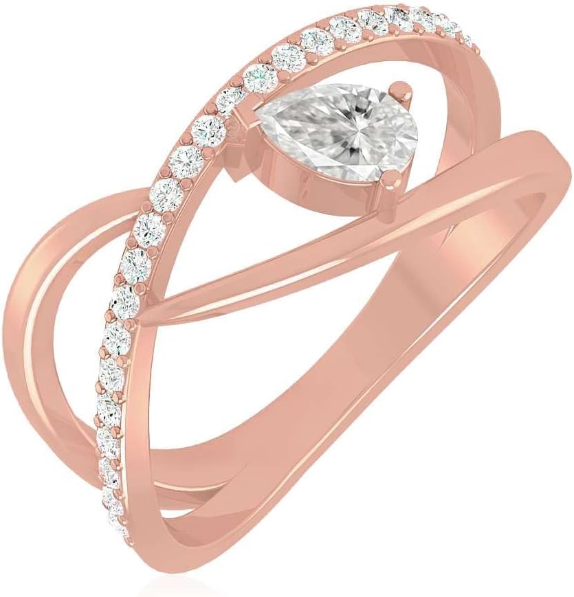 Diamond Ring for Women in 14K Gold or 925 Sterling Silver – Lab Grown Diamond Accents – Crisscross Band Ring – April Birthstone Gift Jewelry