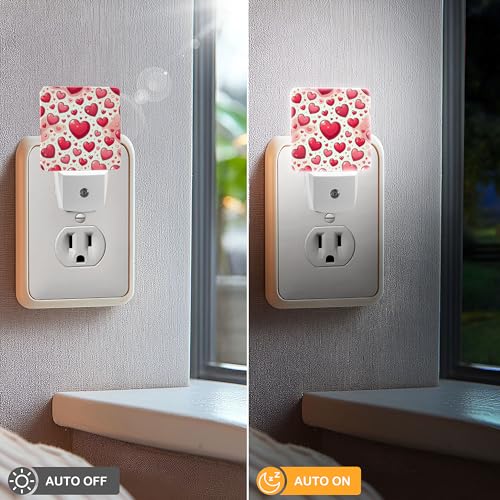 Image of LED Night Light Lamp with Smart Sensor Dusk to Dawn Sensor,Red Love Heart Cute Romantic Pink Hearts Valentine's Day Holiday Night Light Daylight White,0.5W Plug-into Wall for Adults,Bedroom