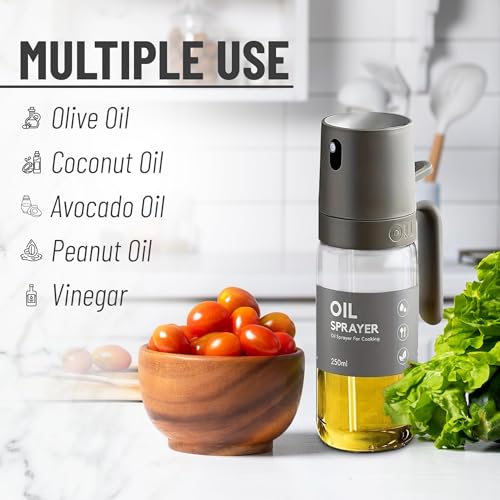 Oil Sprayer Bottle, 250ml Glass Container with Mist Spray,Olive Oil Spray Bottle for AirFryer, Salad, BBQ, Kitchen Baking, Roasting,High Borosilicate Glass Sprayer Mister, Grey - Image 4