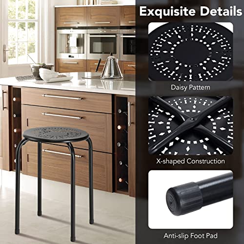 Ldaily Multipurpose Stool Chairs, Small Stool Sets, Metal Stool With Dome, Stackable Backless Kitchen Stool Indoor Outdoor, Furniture Stools, Suitable For Garden, Living Room, Home, Black (6-Pack) #TOP2
