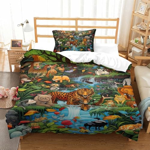 Housse de couette animaux de la jungle 135x200 parure 3 pièces