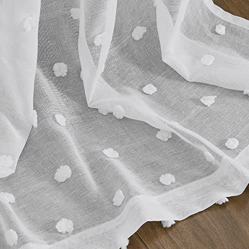 Guken Aesthetic Sheer Bedroom Curtains 84 Inch Length Rod Pocket Pom Pom Sheer White Curtains For Nursery Living Room Boho Windows Textured Curtains For Girls Teenager Teen Guest Room 38X84 Set Of 2 #TOP4